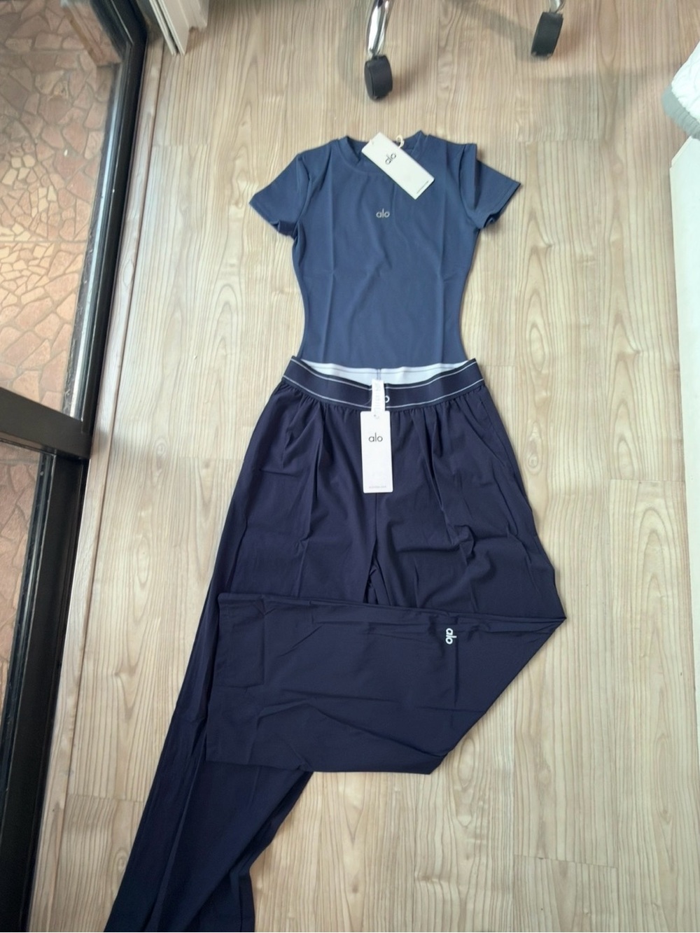 Navy Blue Set- T-Shirt Top & Wide Leg Pants - Picture 3 of 3